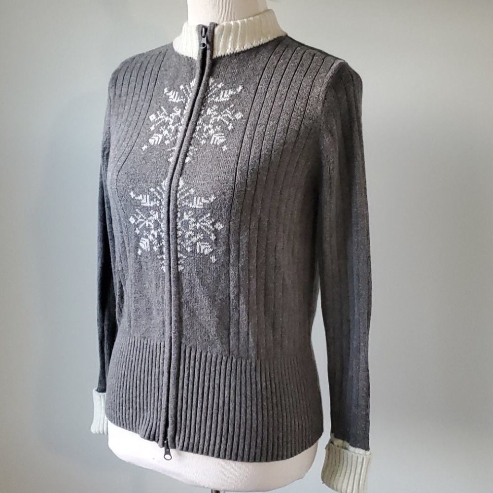 August silk women's snowflake cardigan sweater